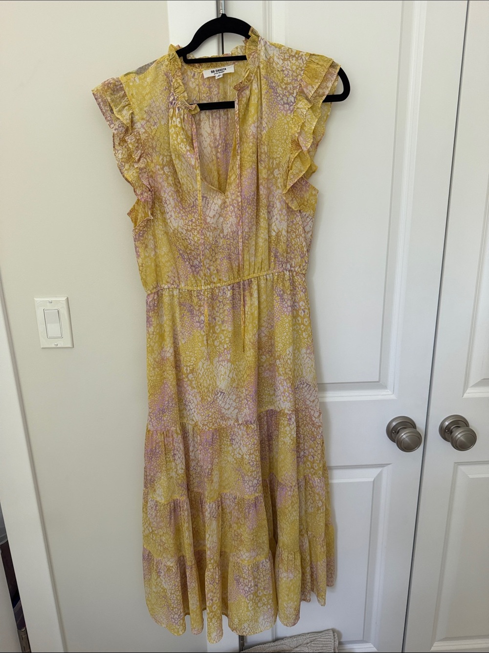 BB Dakota by Steve Madden Yellow and Pink Floral Ruffle Maxi Dress